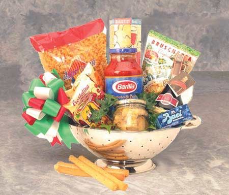 Food gift basket on a table